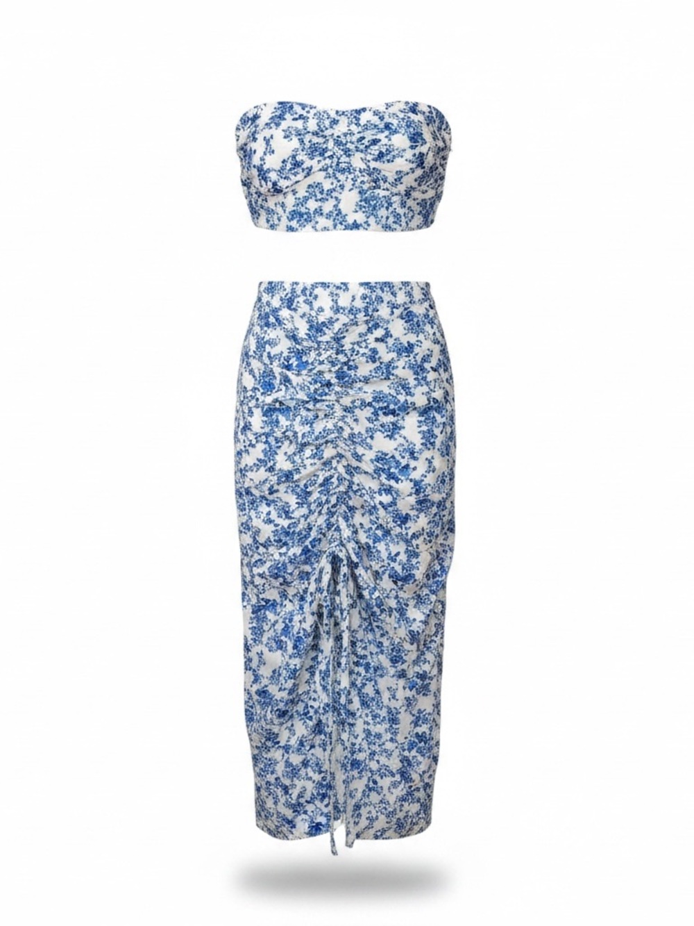 Floral Ruched Midi Skirt & scrunch crop top